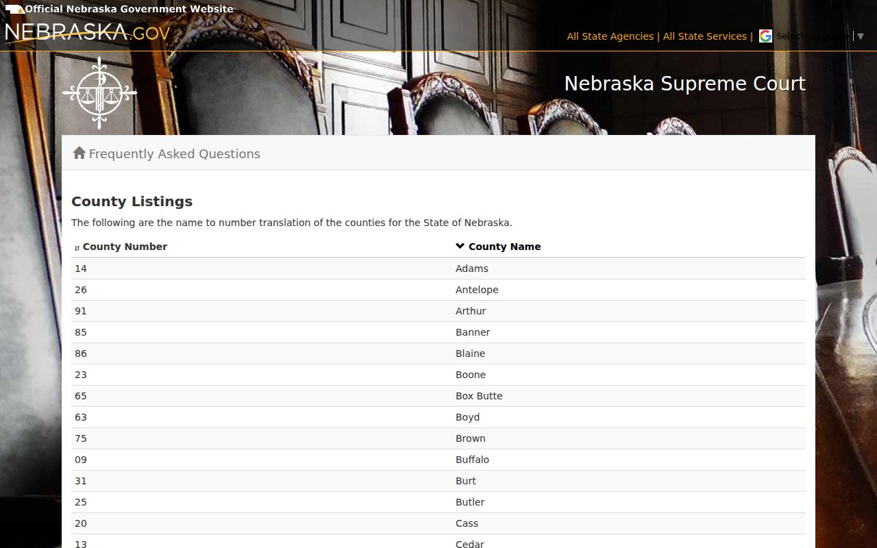 Stanton County case lookup county code information in Nebraska JUSTICE