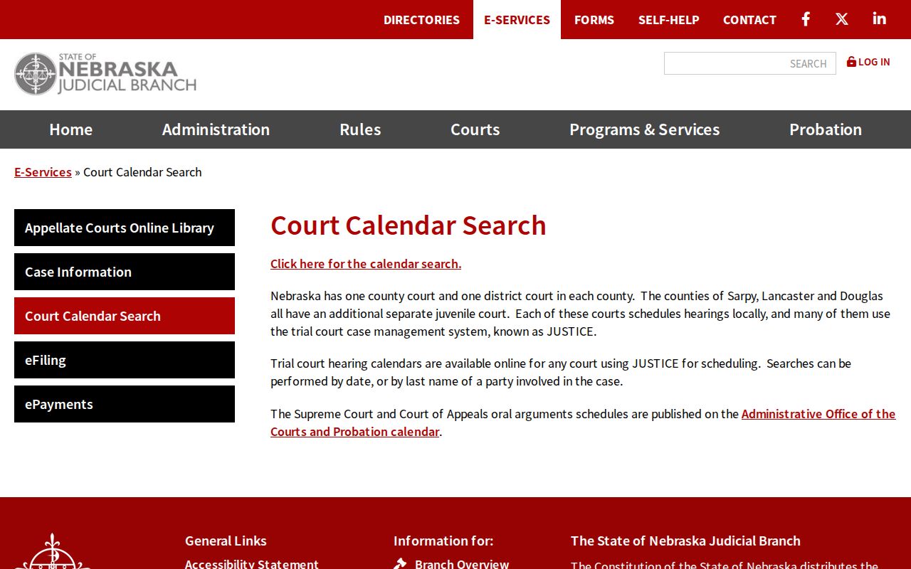Stanton County court dates calendar information from Nebraska Judicial Branch