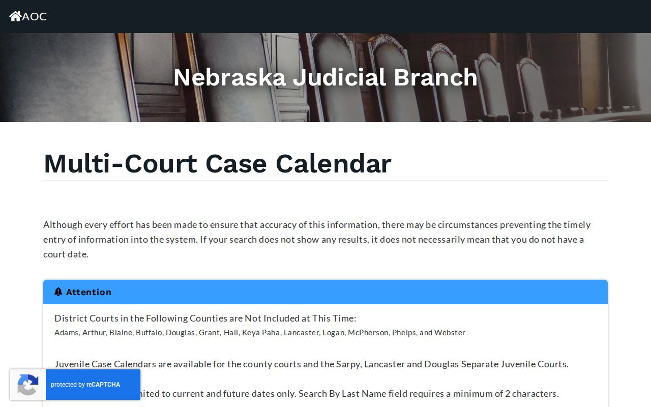 Stanton County court dates search controls in Nebraska Multi-Court Calendar