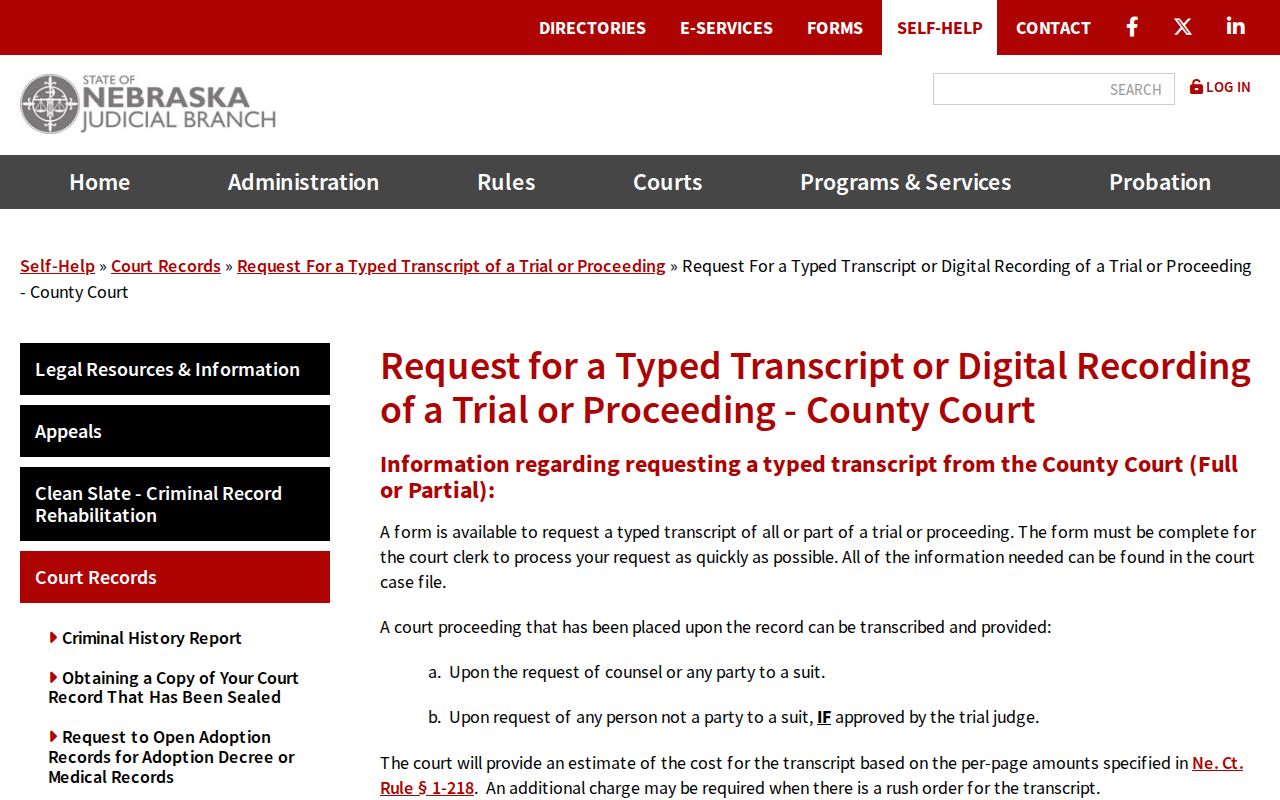 Stanton County court record transcript and digital recording request guidance