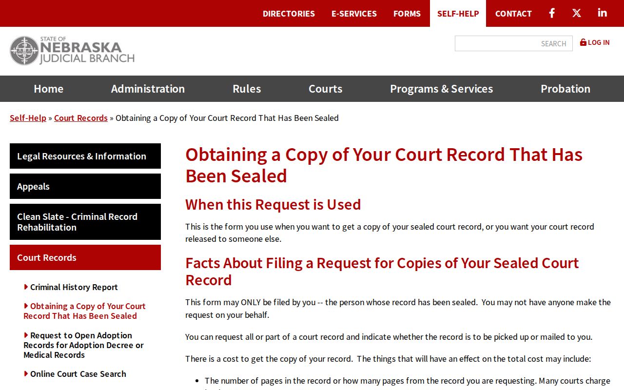 Stanton County court record sealed-record request guidance