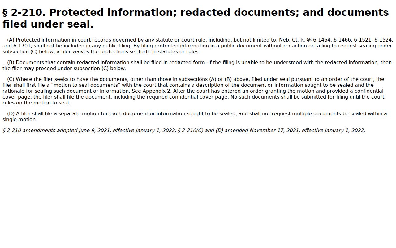 Stanton County criminal docket reference for Nebraska protected-information and redaction rules