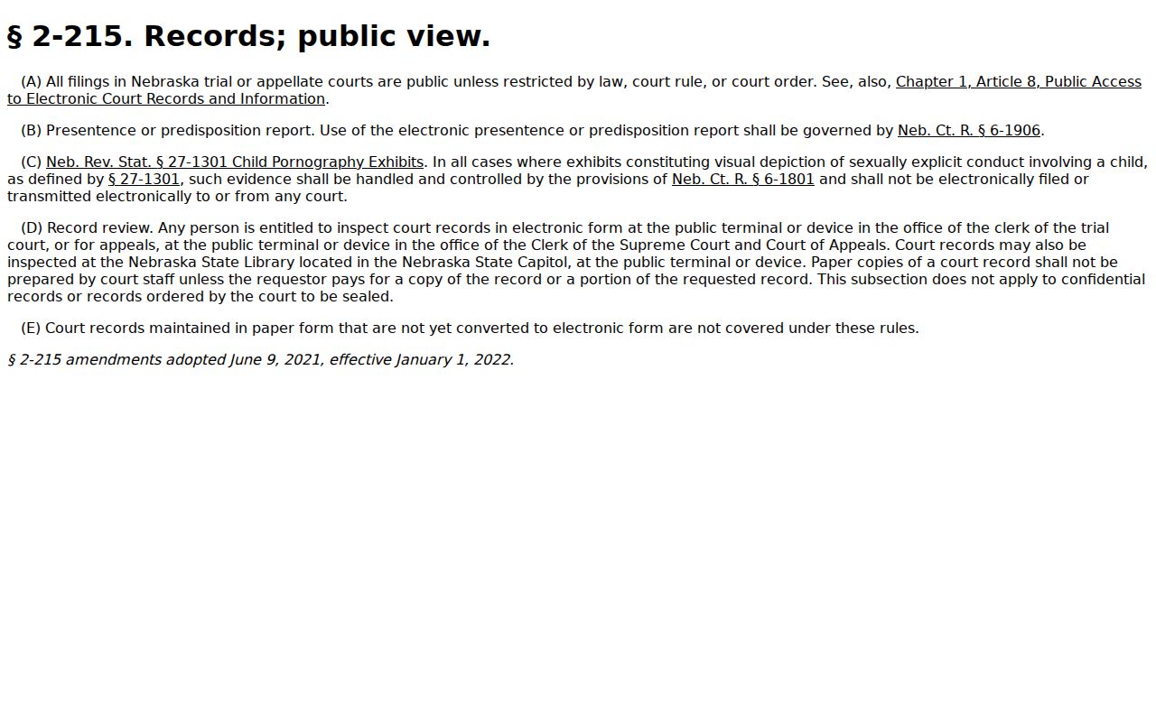Stanton County criminal docket access reference for Nebraska public-view court record rules