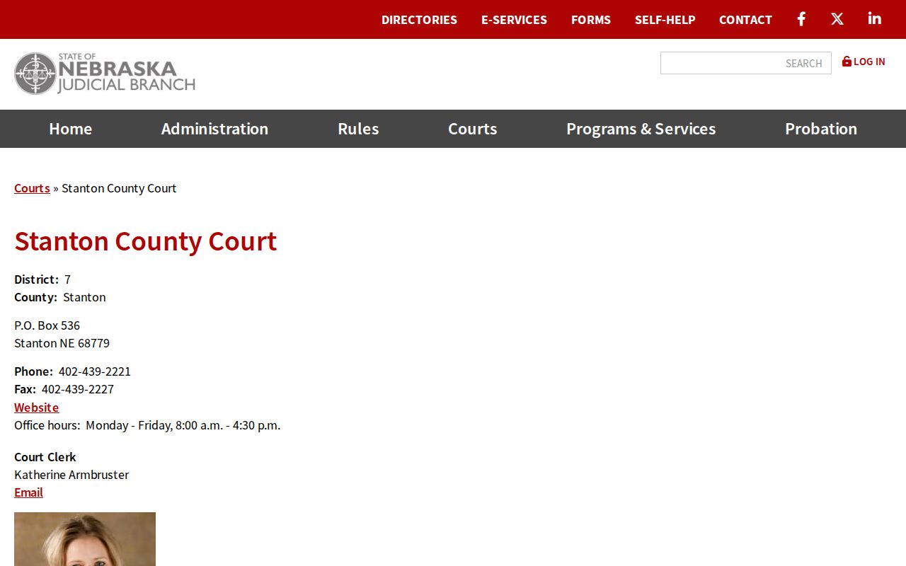 Stanton County court docket County Court official contact