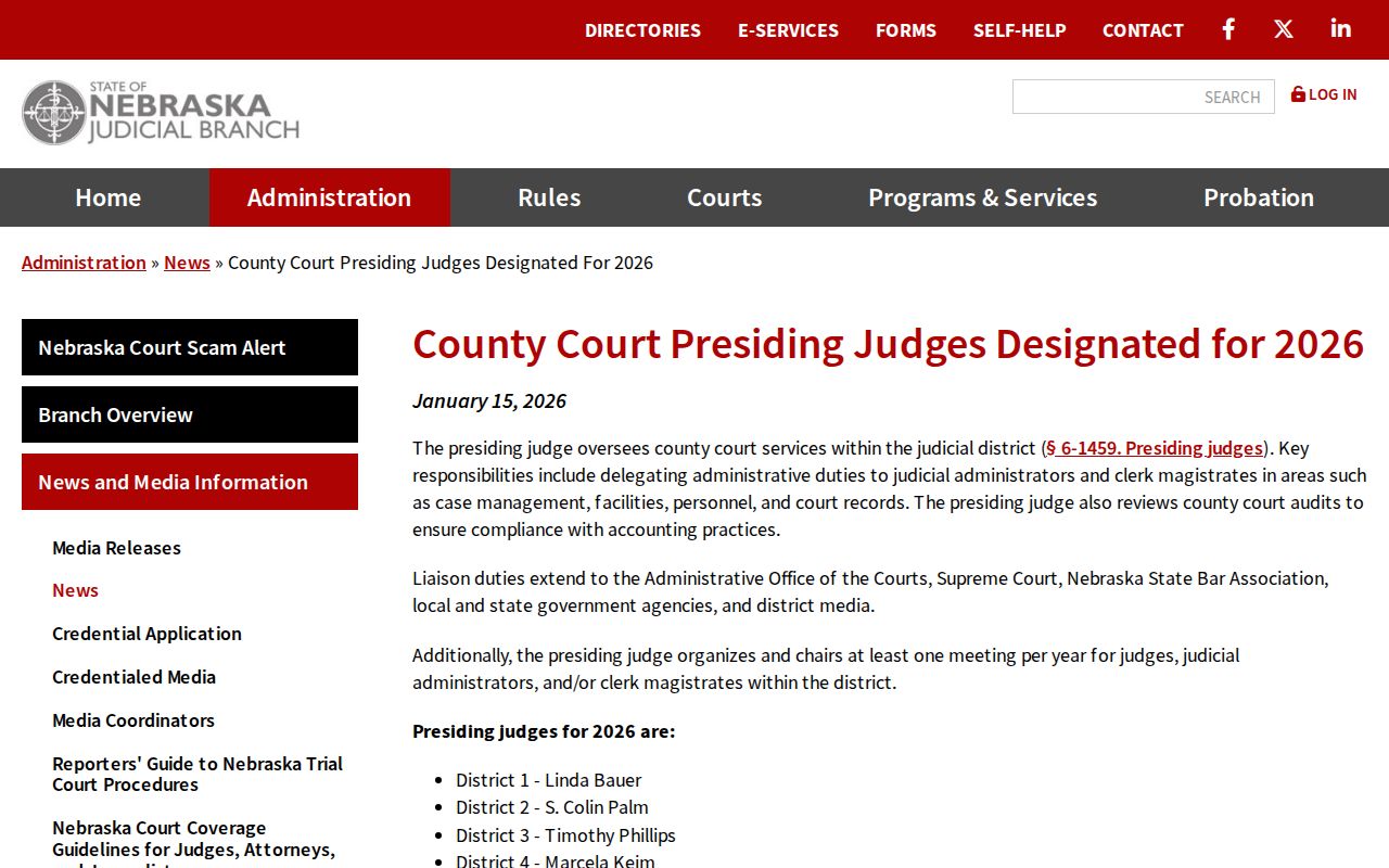 Pilger court docket search County Court District Seven assignment information