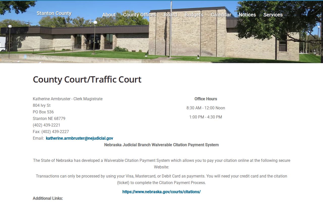 Stanton court docket search County Court and Traffic Court contact information