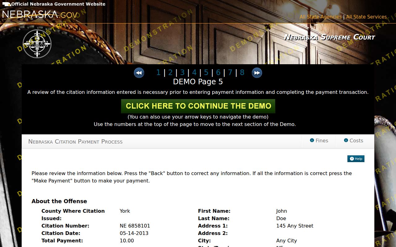 Stanton County traffic court record citation payment form fields