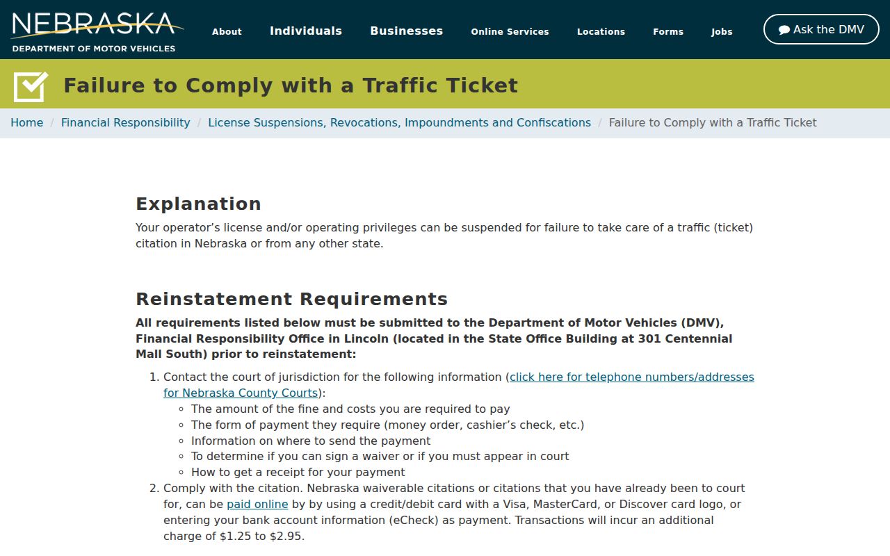 Stanton County traffic court record DMV compliance and posting guidance